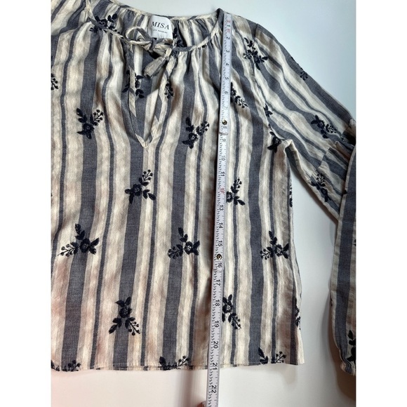 Misa Los Angeles Striped Floral Embroidery Long Sleeve Blouse - Picture 12 of 12